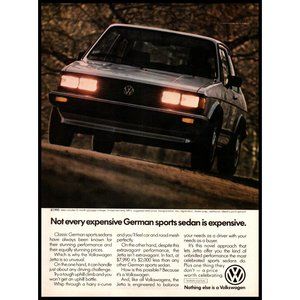 1983 VW Volkswagen Jetta Sedan Vintage Print Ad Headlights German Car Wall Art